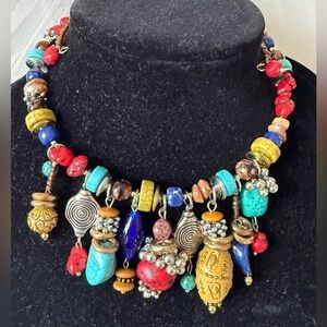 Colorful Beaded Necklace Expendable Memory Wire Chocker Charms Stones